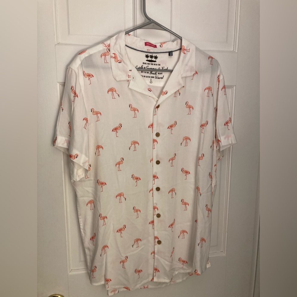Vacay Spirit Flamingo Button Down Shirt Men's Size Large